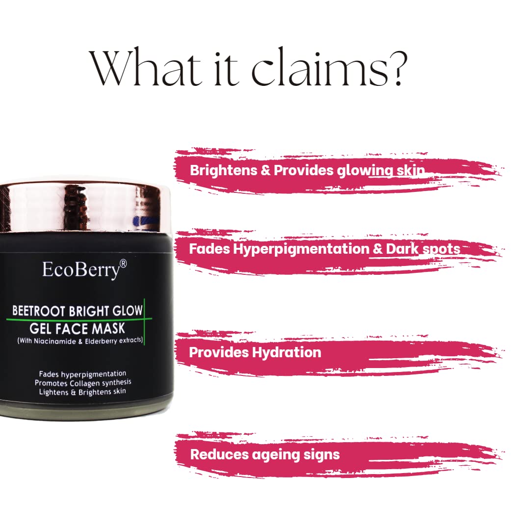 Beetroot Bright Glow Gel Face Mask Brightening & Glowing Skin, Hydration, Anti-Ageing, Natural, Chemical Free, Paraben Free | Vegan