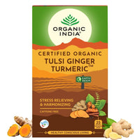 A TATA Product - Organic India Tulsi Ginger Turmeric - 25 Tea Bags, Boosts Immunity, Supports Healing & Recovery, Rich in Antioxidants, Made with Tulsi, Turmeric, Cinnamon, and Pepper