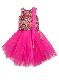 A.T.U.N Girls Lehenga Choli Multi-Turquoise