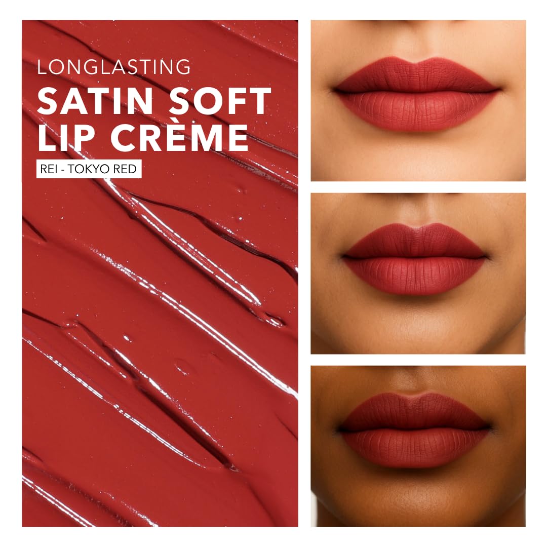 SIMPLYNAM Satin Soft Lip Crème – Tokyo Red | 1 Swipe Full Coverage | Hydrating, Creamy Matte Finish | 16 Hour Stay | Transfer-Proof & Smudge-Proof | Infused with Peptides & Squalane | Vegan