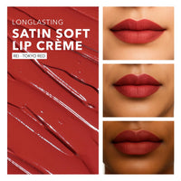 SIMPLYNAM Satin Soft Lip Crème – Tokyo Red | 1 Swipe Full Coverage | Hydrating, Creamy Matte Finish | 16 Hour Stay | Transfer-Proof & Smudge-Proof | Infused with Peptides & Squalane | Vegan