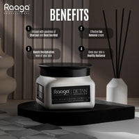 Raaga Professional De-Tan Advanced Pack | Dead Sea Mud, Charcoal, Lactic Acid & Arbutin | Peroxide, Hydroquinone & Sulphate Free Detan Face Pack (500gm)