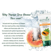 Biotique Papaya Deep Cleanse Face Wash | Gentle Exfoliation | Visibly Glowing Skin | 100% Botanical Extracts| Suitable for All Skin Types | 2x100ml (Pack of 3)