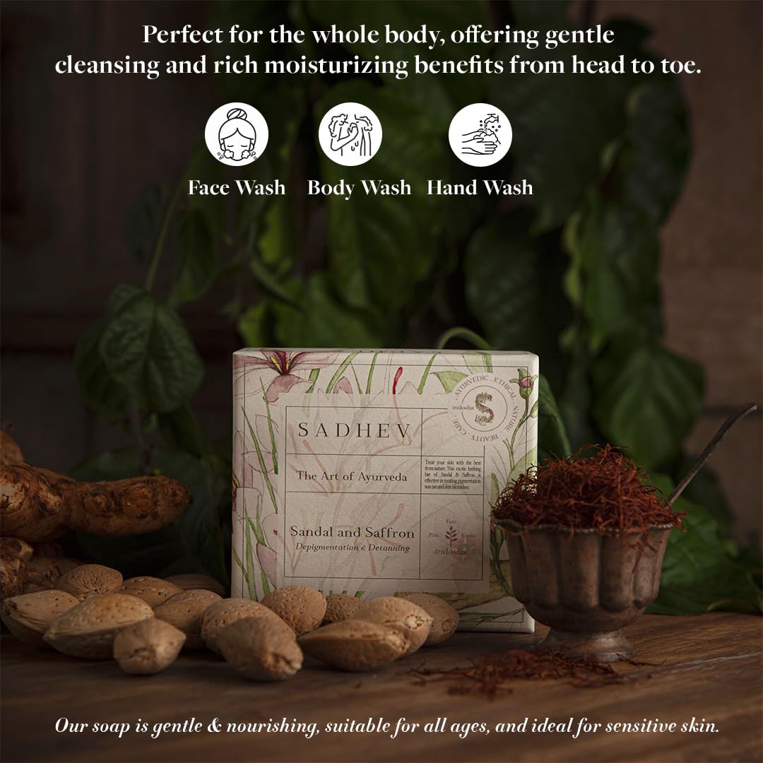 Sadhev Ayurvedic Sandal & Saffron Bathing Soap For Whitening And Brightening Chemical Free -125g (Pack of 1)