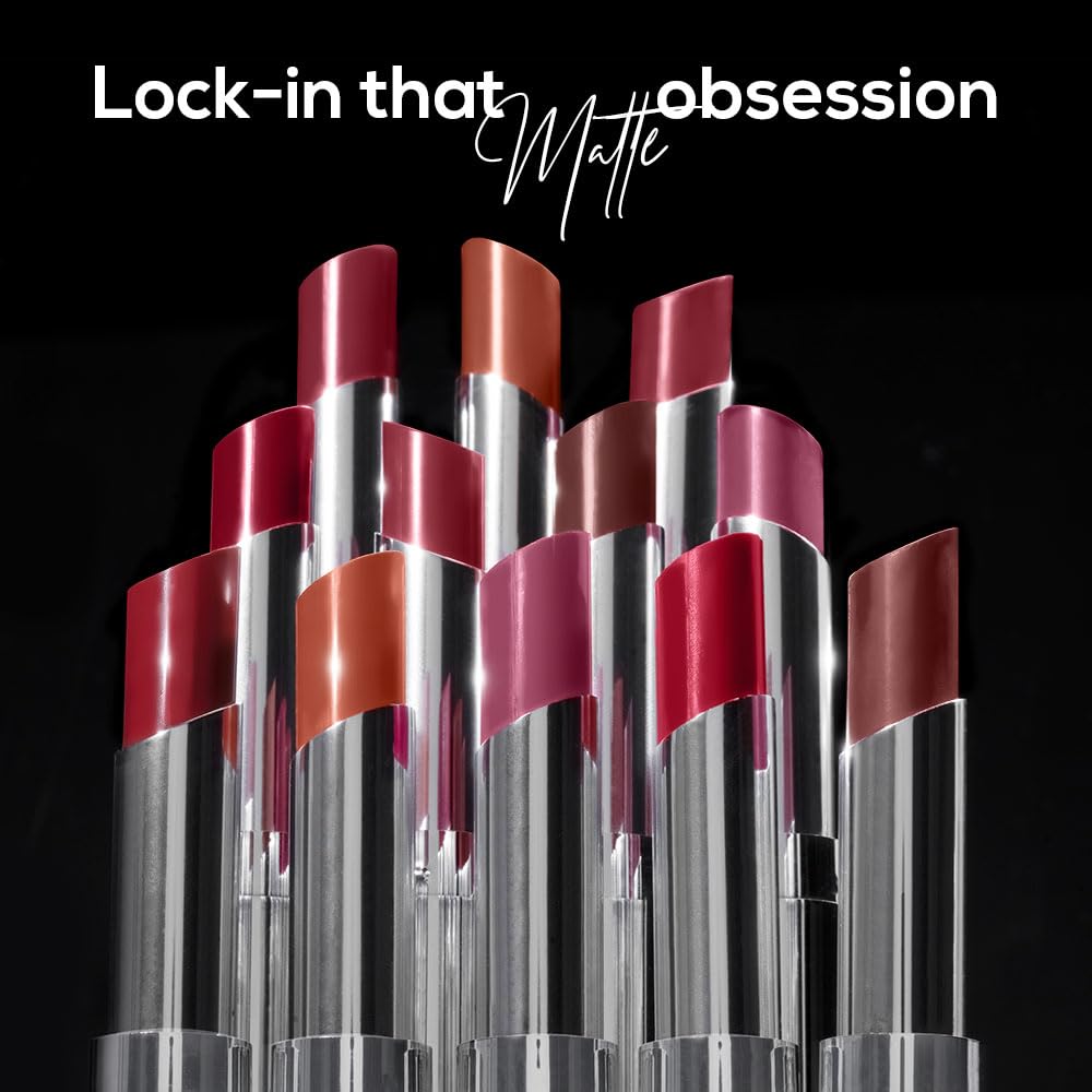 RENEE Matte Lock Lipstick - Rock, Moisturizing, Long Lasting & Weightless Formula, Intense Color Pay Off with Ultra-Matte Finish, Enriched with Avocado oil, Vitamin E, D & Beta-Carotene, 3.5 Gm