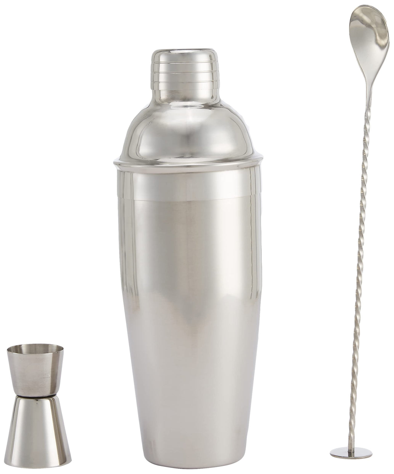 Basics 3-Piece Stainless Steel Bar Tools Set - 24oz Shaker, Mixing Spoon, Jigger