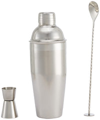 Basics 3-Piece Stainless Steel Bar Tools Set - 24oz Shaker, Mixing Spoon, Jigger