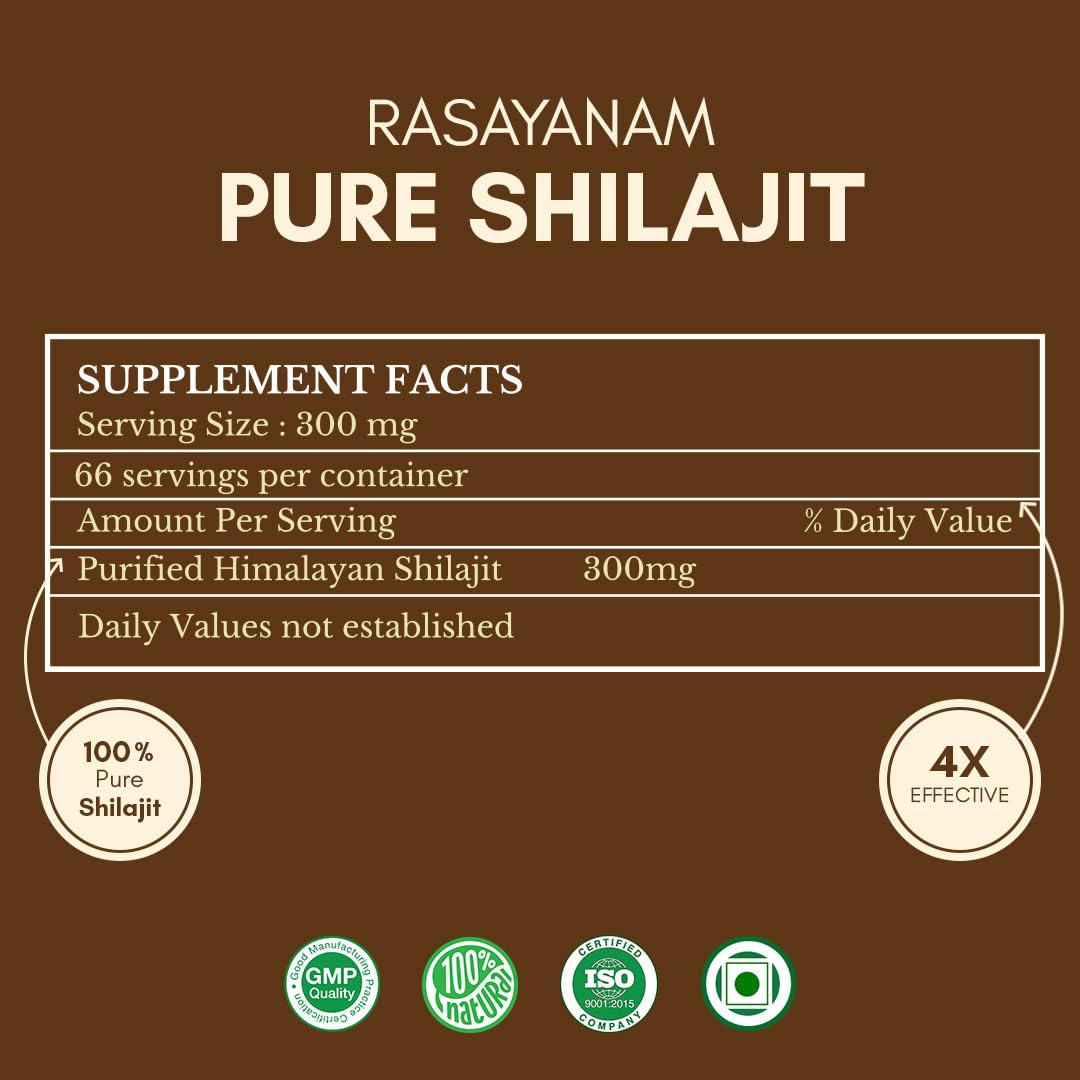Rasayanam Pure Original Himalayan Shilajit/Shilajeet Resin 20g | Improve Strength & stamina for men & women | 4X Concentrated formula, Stronger Than Pills & Capsules