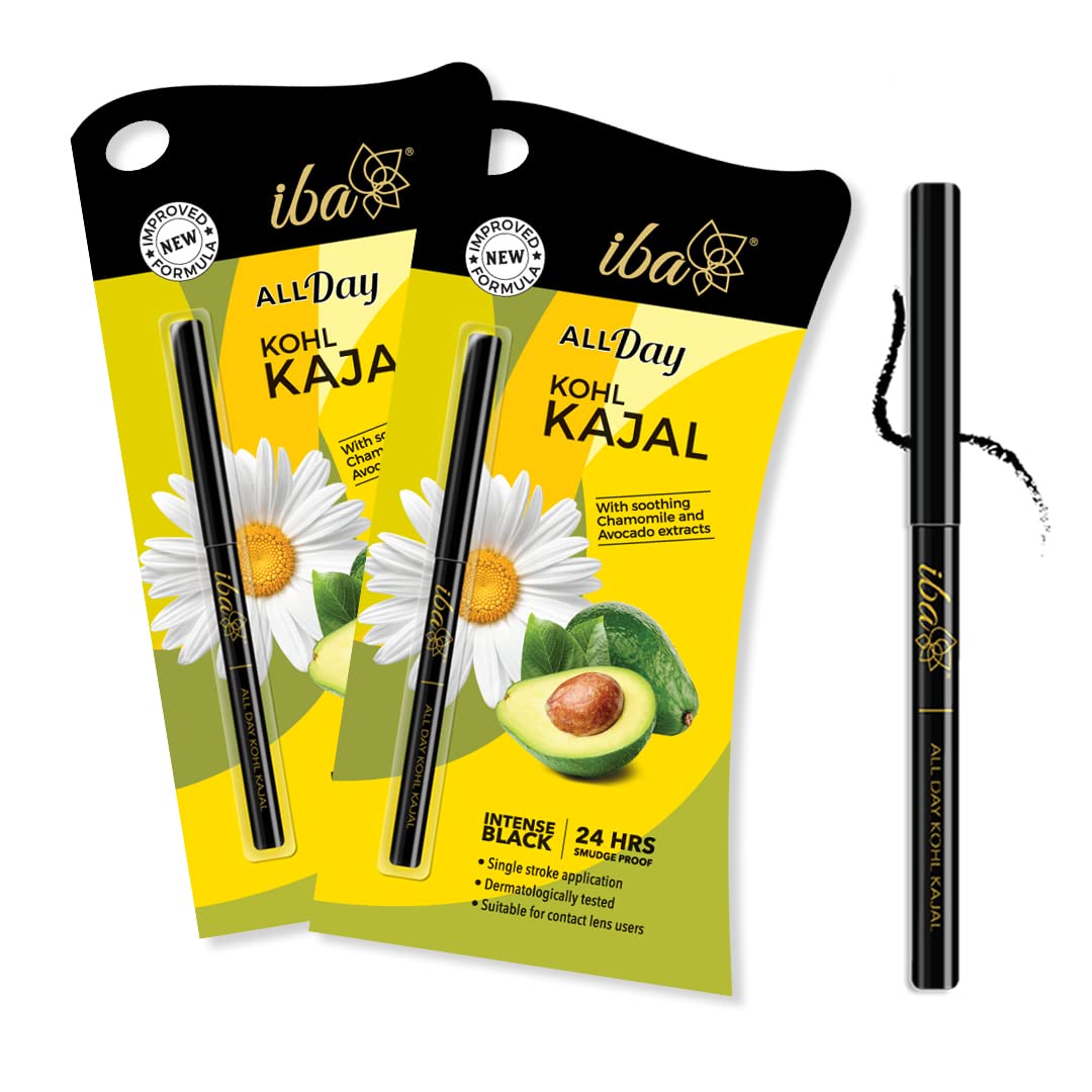Iba All Day Kohl Kajal, Jet Black, 0.30g (Pack of 2) | For Eye Makeup | 24 Hr Long Stay | Smudge Proof & Waterproof Eye Makeup | Deep Matte Finish | Halal Certified & Vegan Makeup