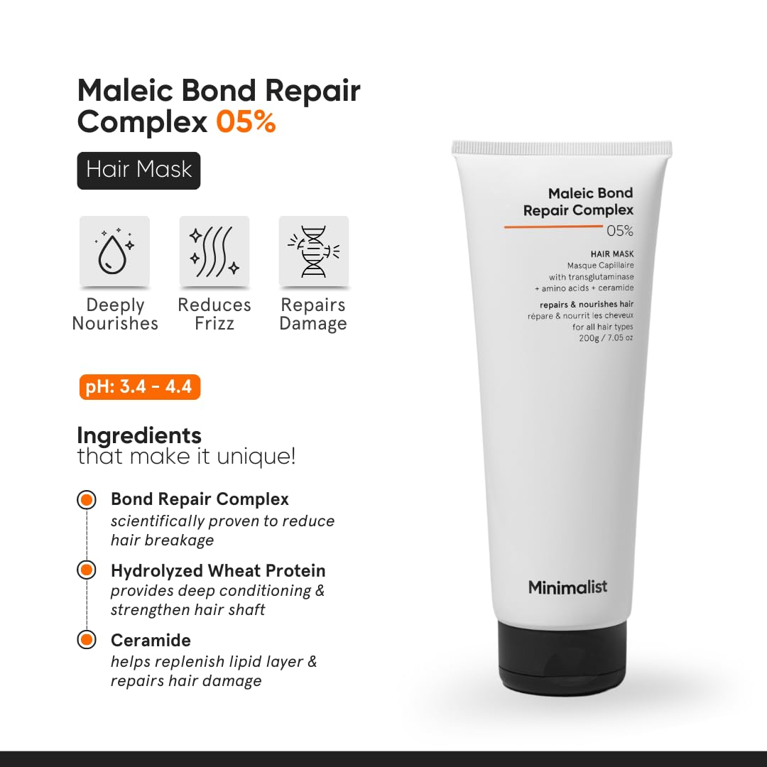 Minimalist Maleic Bond Repair Complex Shampoo & Conditioner Combo (Hair Shampoo & Mask) | Hair Care Kit | For Damaged, Dull and Dry Hair | For Women & Men