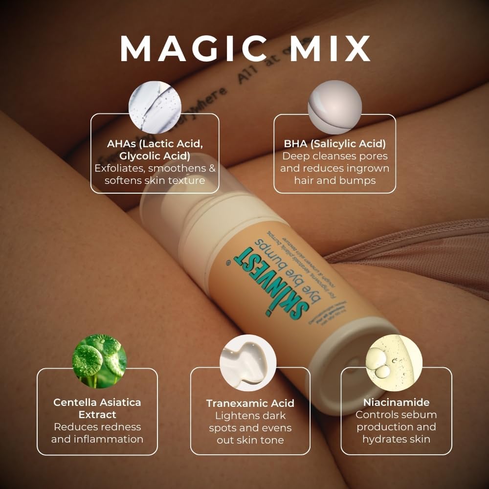 Skinvest Bye Bye Bumps Exfoliating Mist 50ml | Treats Ingrown hair, Strawberry skin, Razor bumps post waxing/shaving, Acne, Itchiness, Uneven skin texture | All Skin Types - for Men & Women | Dermatologist Tested