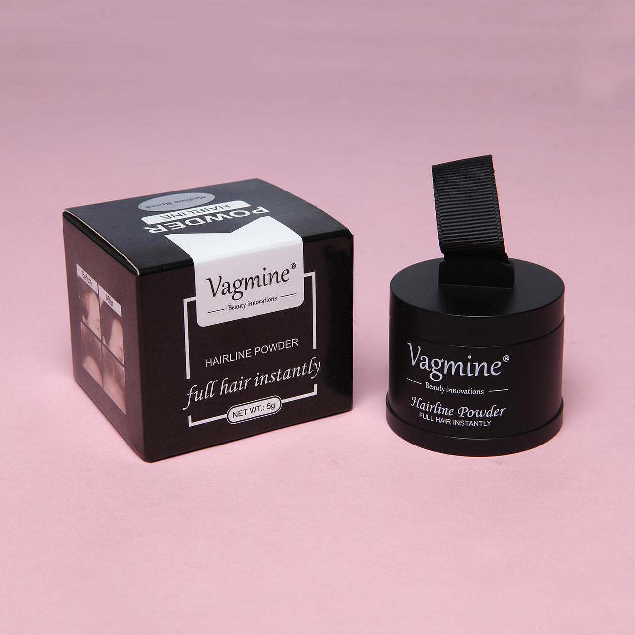 VAGMINE Hair Line Powder for Hair & Beard – Root Concealer & Gray Hair Coverage for Men and Women Medium Brown 5g