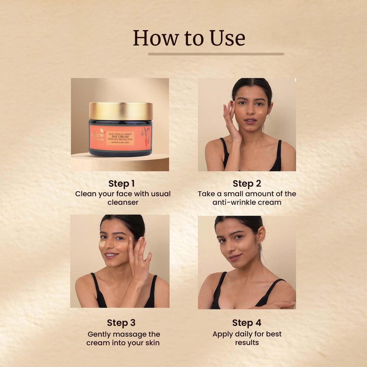 Mellow Herbal Face Cream with Aloe Vera & Carrot for Smooth, Silky & Healthy Skin, Lightweight Day Sunscreen Moisturizer for Normal to Dry Skins, Sun Protection from UVA & UVB Rays [50 Gm]