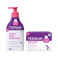 Tedibar Rich Moisturising Baby Body Wash 250ml with Skin Friendly PH | 100% Soap & Alkali Free With Tedibar Moisturising Baby Bathing Bar 75g(Pack of 1) with Skin Friendly PH- By Torrent Pharma