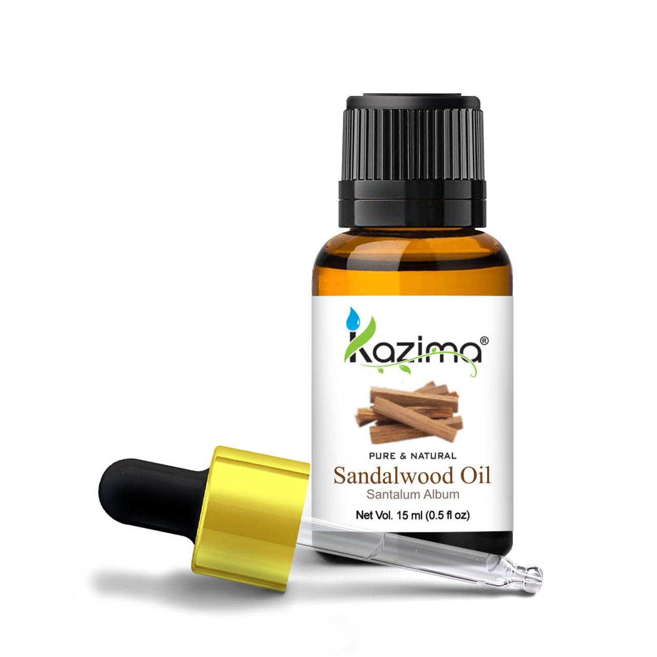 KAZIMA Sandalwood Oil for Skin, Face & Aromatherapy | Pure & Natural Sandalwood Essential Oil (Chandan Oil) for Stress Relief & Relaxation | Sandalwood Oil for Diffuser & Pooja | 15 ml