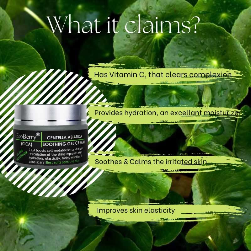 EcoBerry Centella Asiatica (CICA) Soothing Gel Cream | Acne Prone, Sensitive Skin, Moisturizer, Organic, Non Comedogenic, Paraben Free, Chemical Free, Cruelty Free, Mineral Oil Free, Preservative Free, Vegan