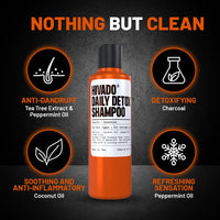 Hivado Daily Detox Shampoo for Men - Anti-Dandruff, Itchy & Flaky Scalp Relief - Fights Build-Up, Dirt, Oil, Hard Water - Tea Tree, Charcoal, Peppermint & Coconut Oil - Sulfate-Free, 250ml