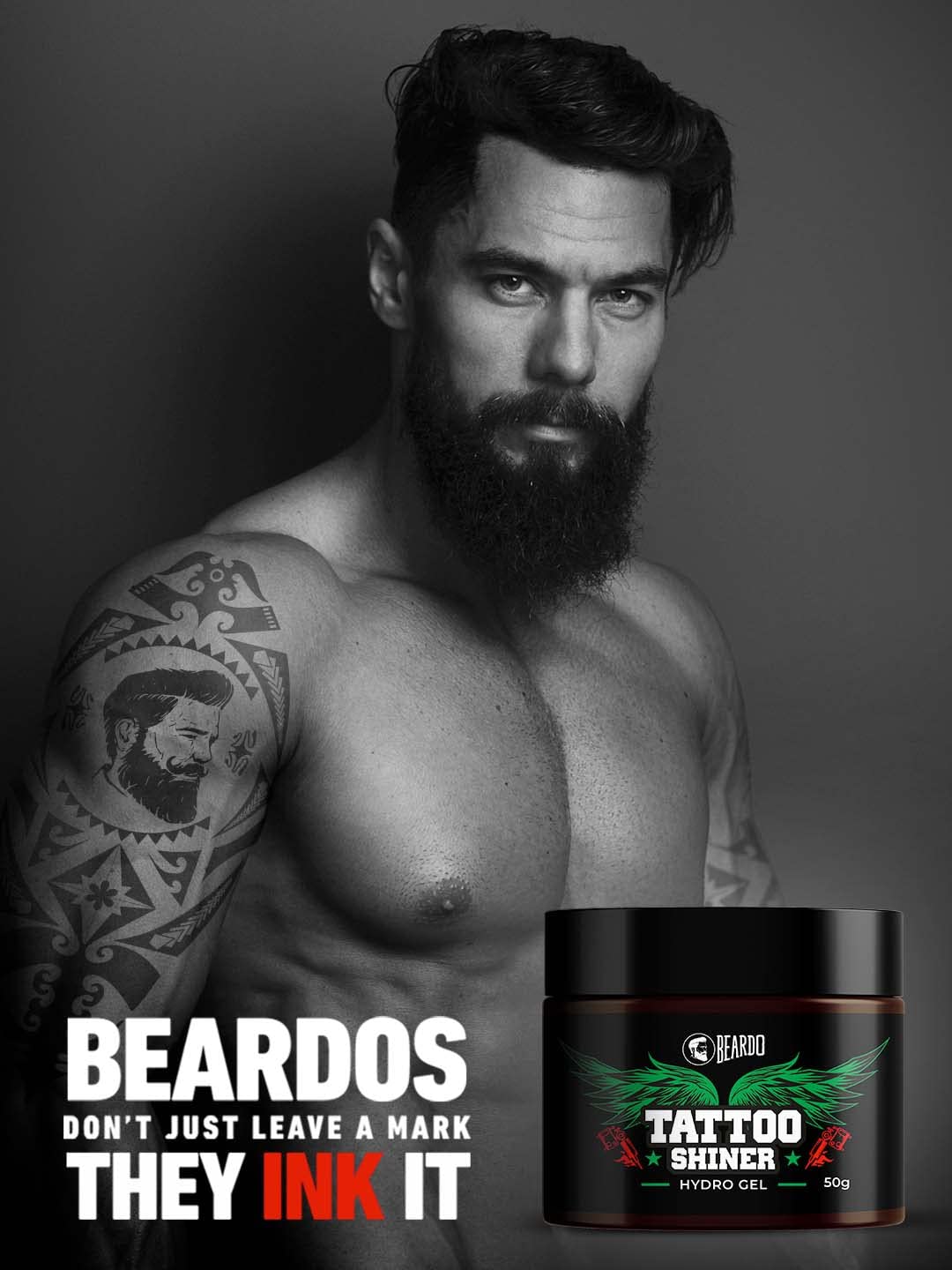 Beardo Tattoo Shiner Gel, 50g | Hydro Gel Heals & Maintains Tattoo Ink | Tattoo Gel for Men with Almond Oil & Turmeric Extract | Brightens & Shines Tatoo for Men