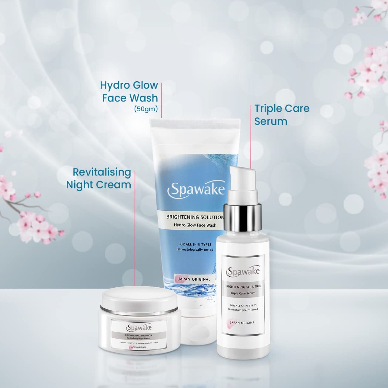 Spawake Skin Care Kit Brightening (Face Wash + Face Serum + Night Cream) 150g