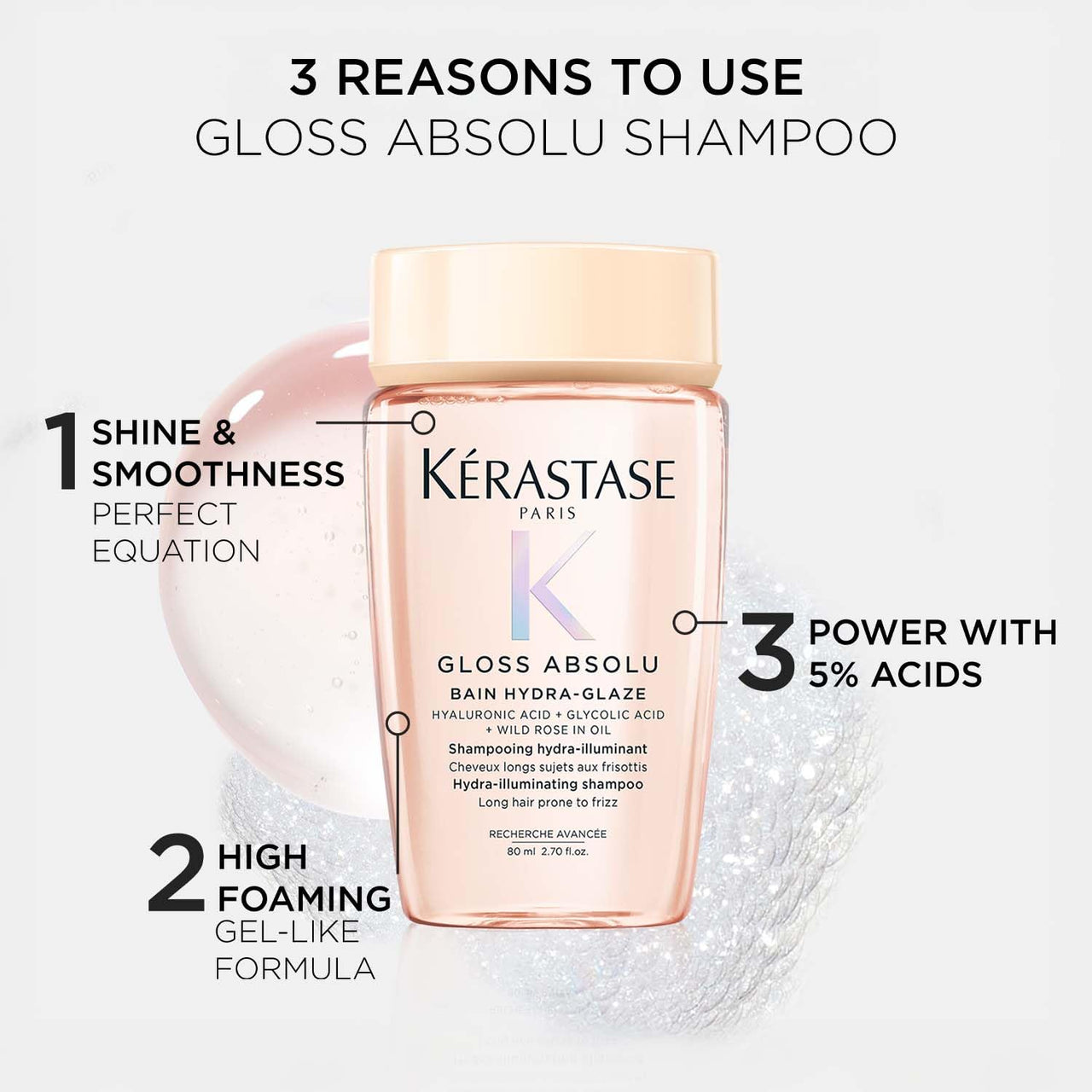 Kérastase Gloss Absolu Anti-Frizz Shampoo & Conditioner Travel-Size Combo For Bouncy, Glossy Hair | Fine To Medium Hair | 4-Days Anti-Frizz | With Hyaluronic & Glycolic Acid, Wild Rose-In-Oil