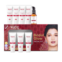 VLCC Bridal Glow Facial Kit - 49g, With Hyaluronic Acid, Niacinamide & Vitamin C. At home facial with 3 Illuminator Strobe Creams - Gold, Lilac, Rose.