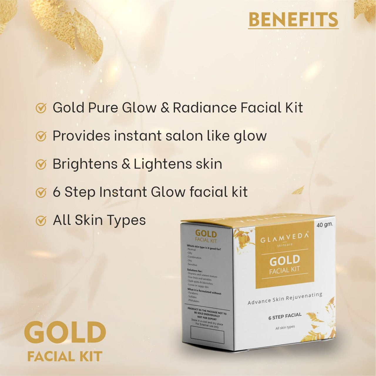 Glamveda Gold Advance Skin Rejuvinating Facial Kit Pack Of 2 | 6 Steps facial Kit | 80 gm