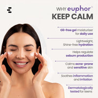 Euphor Teens | Oil-free Gel Moisturizer- KEEP CALM | Controls Acne | Light Weight Hydration for Oily and Acne-prone Skin | Witch Hazel Extract, Niacinamide, Green Tea | PEG-free, Paraben-free, Sulphate-free | 50g | For Women and Men