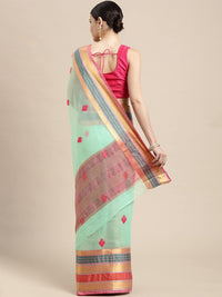 leeza store Women's  Jacquard Dobby Butta Butti Rich Kota Doria Cotton Silk Saree With Blouse Piece Green