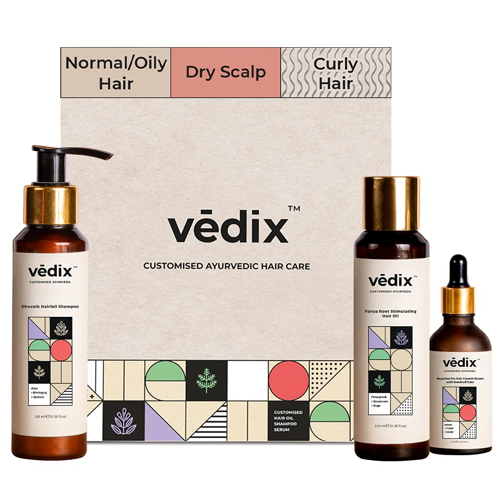 Vedix Customized Hair Fall & Dandruff Control For Normal/Oily Hair, Dry Scalp & Curly Hair, Fenugreek & Sesamum, Anti-Hairfall Shampoo & Nuyantra Pro Hair Growth Serum x Dandruff Care, 240ml