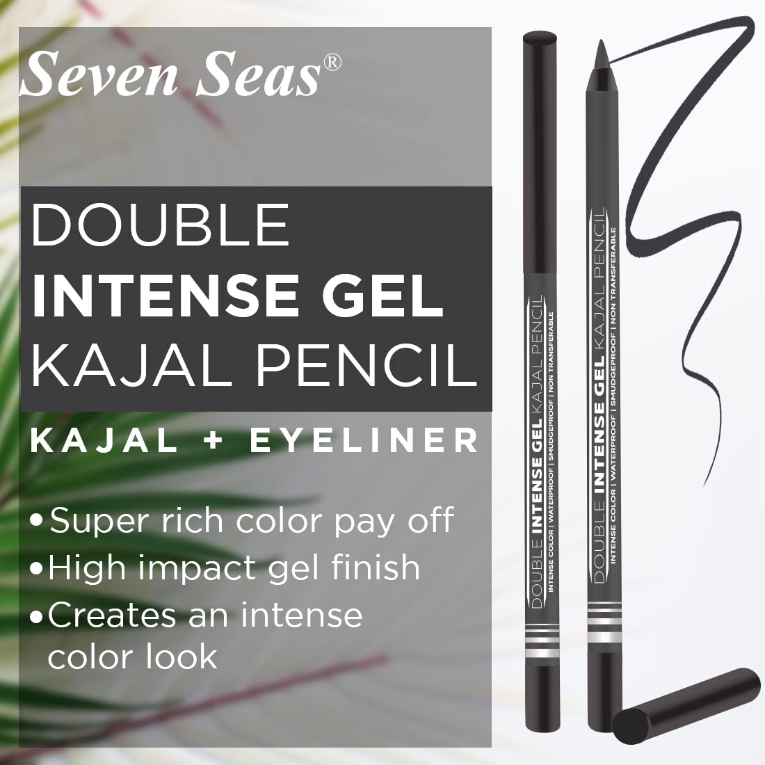 Seven Seas Double Intense Non Transfer Gel Kajal | Long Stay | Smooth One Stroke Application | Intense Color Pay Off | Soft Blendable Formula | Smudge Proof | Water Proof With Sharpener (Smoky)