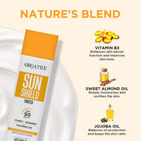 Orgatre Vitamin C Bright Face Sunscreen SPF 50 PA++++ Tinted for Oily & Dry Skin | Lightweight, No White Cast | With Niacinamide & Hyaluronic Acid | UVA/UVB Defense | Water Resistant, Non-Greasy | 100gm