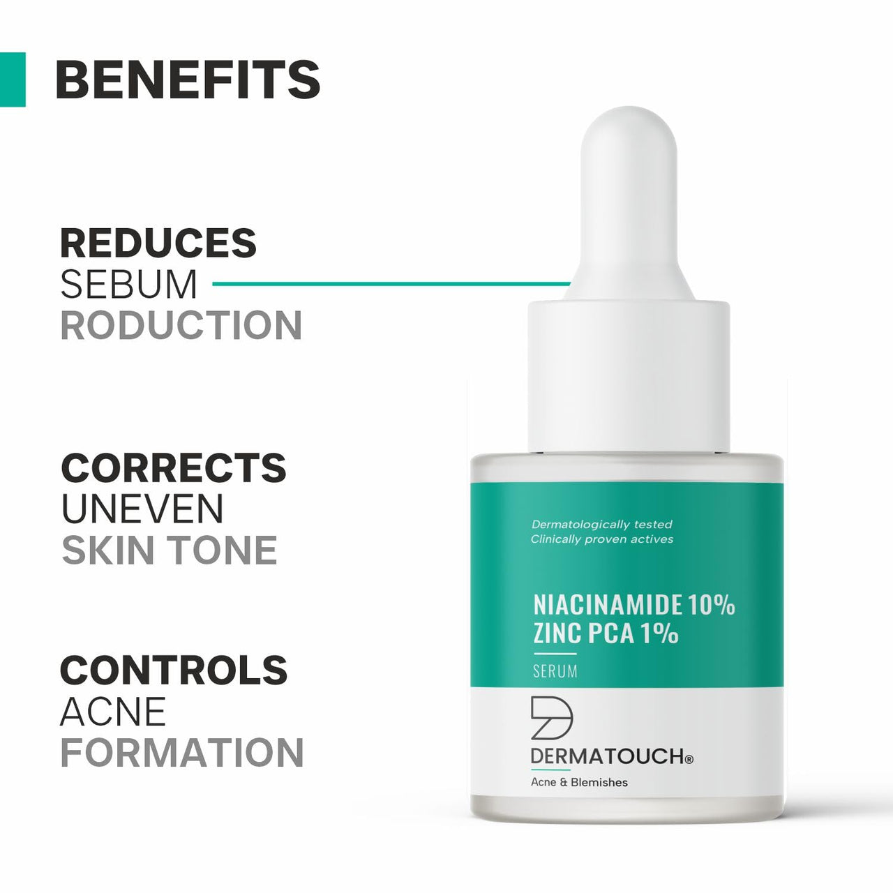 DERMATOUCH 10% Niacinamide Serum for Acne & Blemishes| Oil Balancing with Zinc PCA | For Acne Prone skin | 20ml