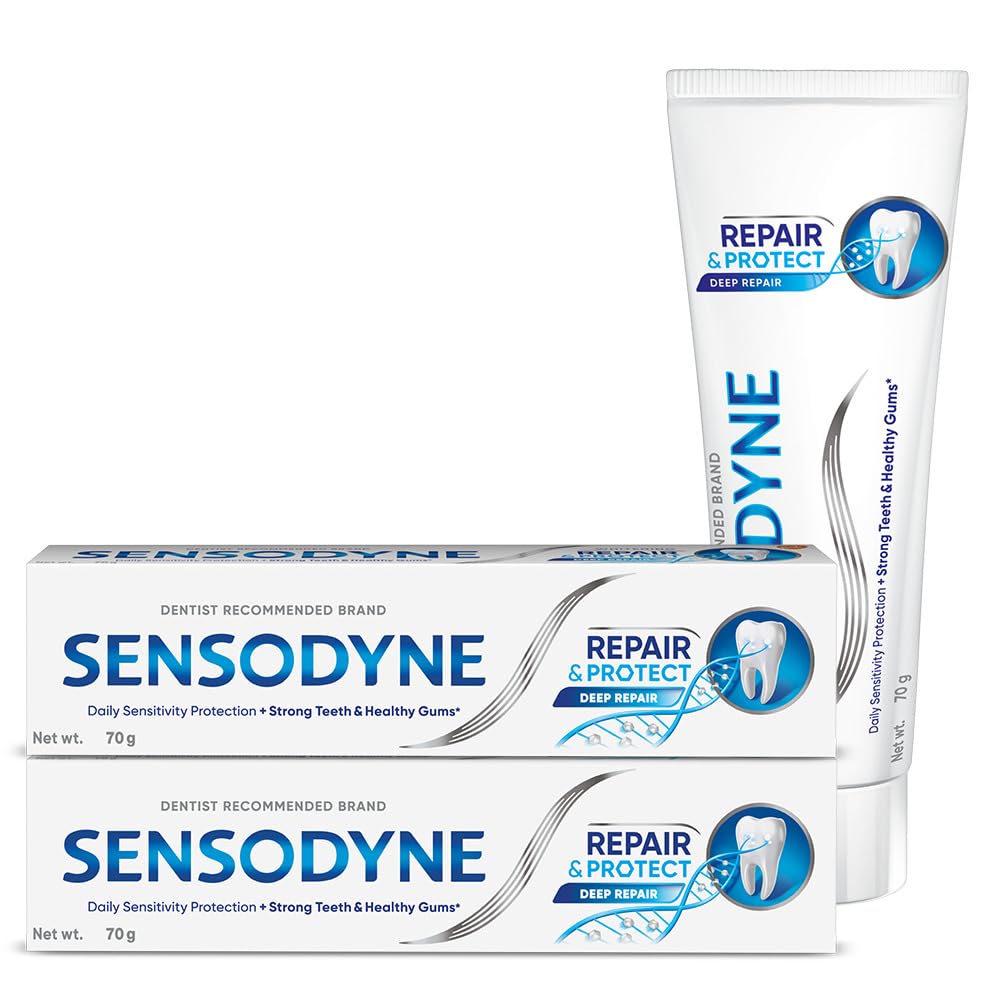Sensodyne Toothpaste Repair & Protect Combo pack, tooth paste for deep repair of sensitive teeth, 140 gm multi-pack (70 gm x 2)
