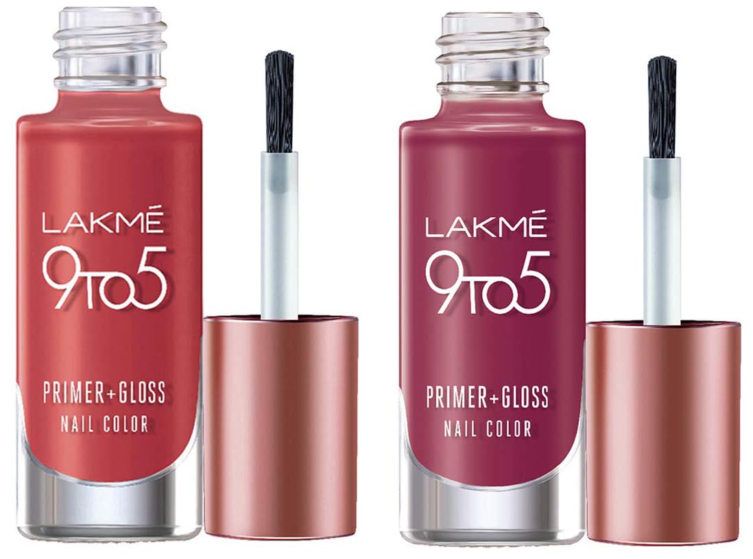 Lakmé 9To5 Primer + Glossy Finish Nail Colour & 9 To 5 Primer + Gloss Nail Colour Combo, 6 Ml