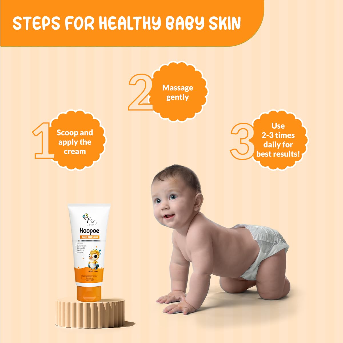 Fixderma Hoopoe Diaper Rash Cream for baby with Zinc Oxide & Panthenol | Prevent Rashes, Redness & Irritation | Baby Rash Cream | Dermatologist Tested (50G)