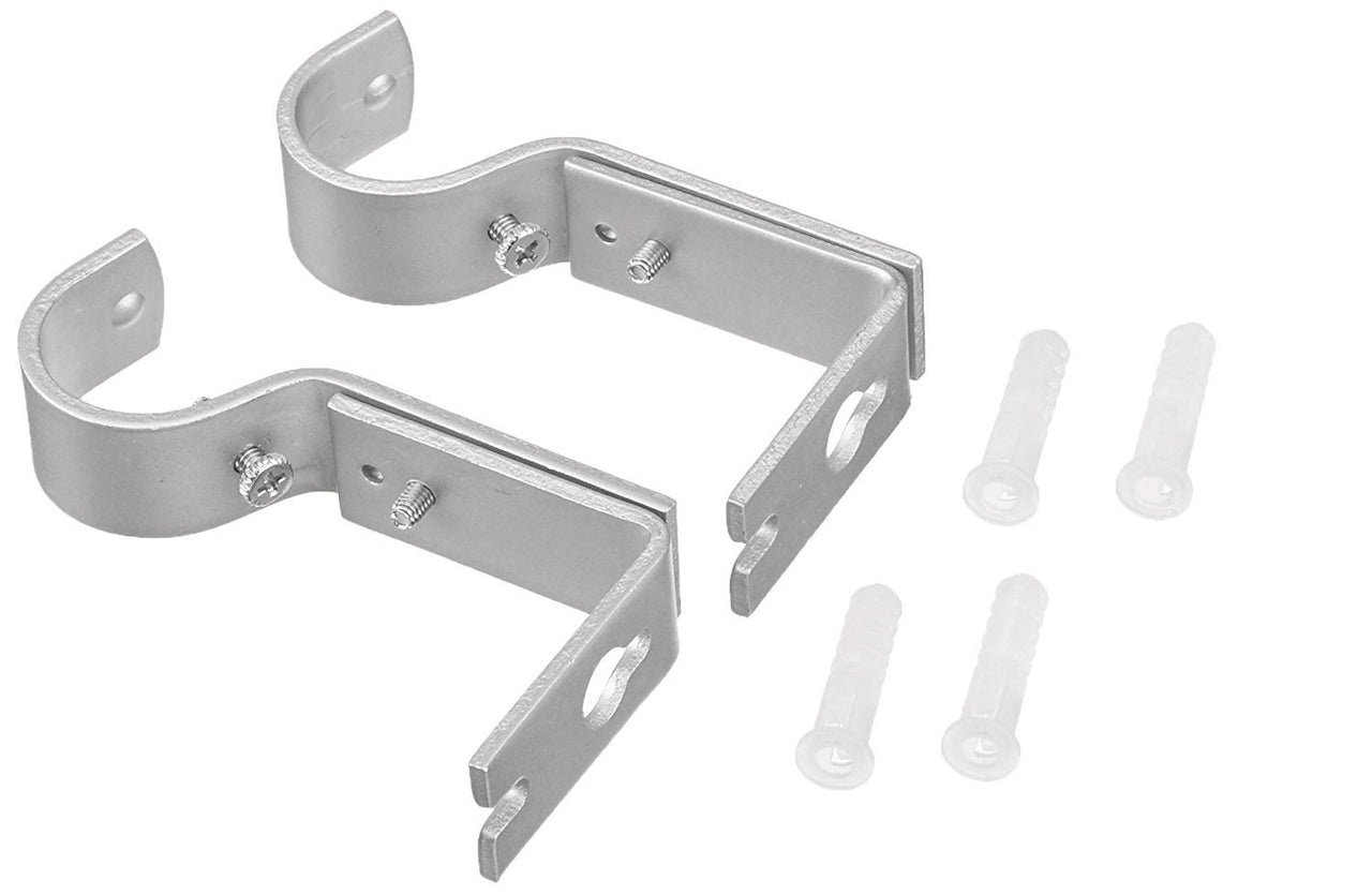 Basics Adjustable Curtain Rod Wall Bracket Hooks, Set of 2, Silver Nickel - 4-Pack (8 Brackets Total)