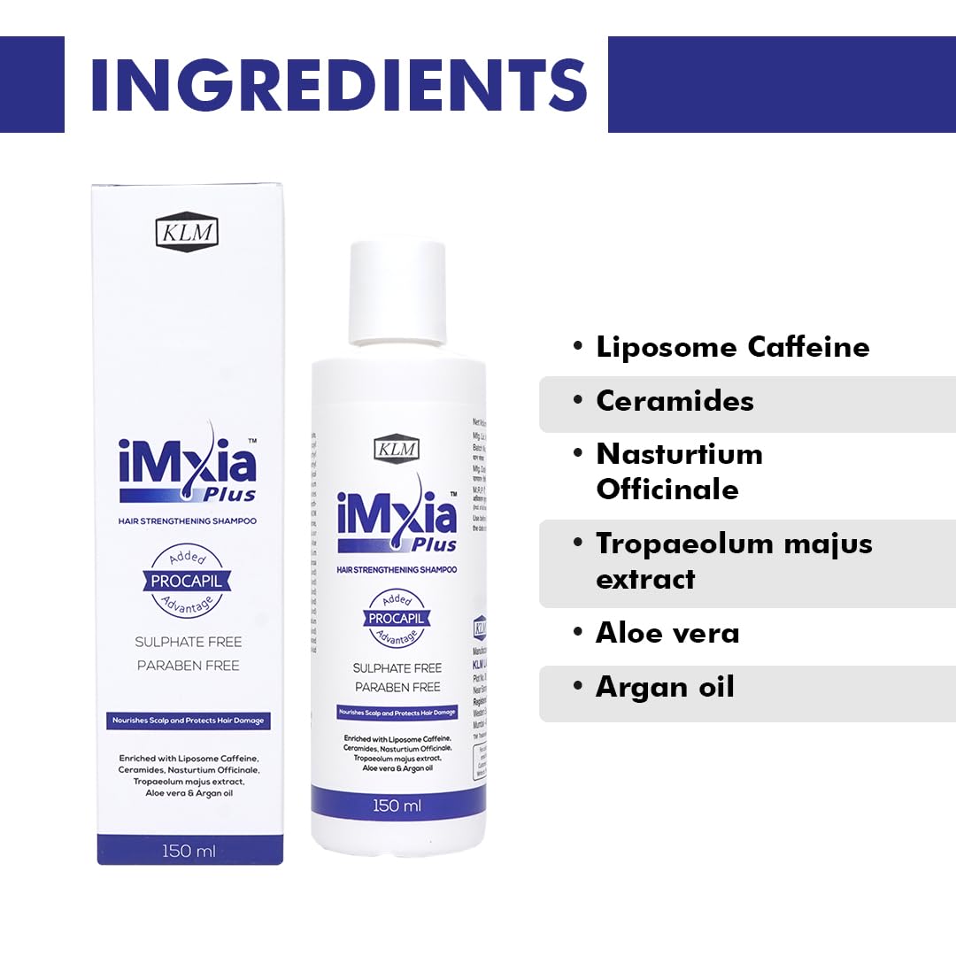 KLM iMxia Plus Hair Strengthening Shampoo, 150ml |Enriched with Procapil & Essential Nutrients | Sulphate & Paraben-Free