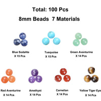 100Pcs Natural Crystal Beads Stone Gemstone Round Loose Energy Healing Beads with Free Crystal Stretch Cord for Jewelry Making (7-Chakra Beads, 8MM) Seven Chakra Beads