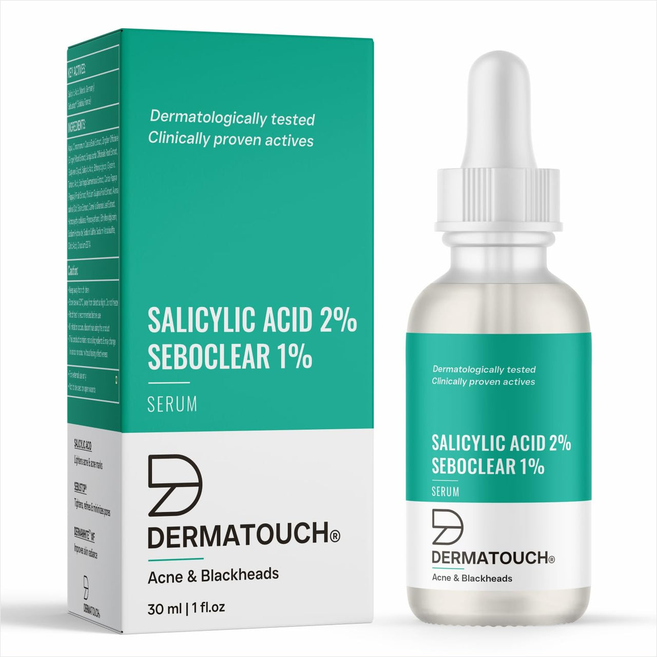DERMATOUCH Salicylic Acid 2% Seboclear w/w 1% Face Serum | For Acne & Blackheads | Specially for Acne-prone & Oily Skin | 30ml