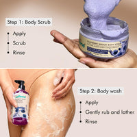 mCaffeine Blueberry Blast Detan & Cleanse Duo for Glowing Skin| Deep Cleanses, Exfoliates, Nourishes| Blueberry Body Wash - 300ml & Bluberry Scrub - 175 g | Fruity Blueberry Aroma for Men & Women