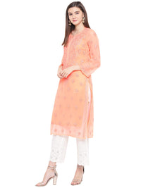 Ada Lucknowi Hand Embroidered Chikankari Women's  Georgette Kurta Kurti with Slip
