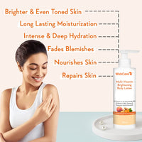WishCare Multi-Vitamin Brightening Body Lotion - 5% Vitamin C, 5% Niacinamide(B3), Panthenol(B5), Vitamin E, Turmeric & Kakadu Plum - For Men & Women - 200 Ml