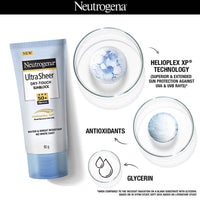 Neutrogena Ultra Sheer Sunscreen SPF 50+ | Broad Spectrum UVA/UVB | Blue light protect | No White Cast | Water resistant, Ultra light & Non sticky | Oily, Dry & Sensitive Skin | 80 g (Pack of 1)