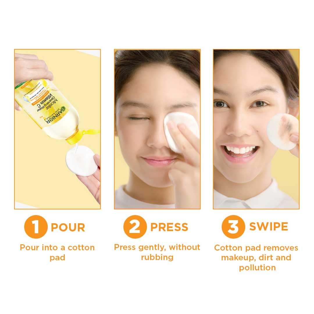 Garnier Vitamin C Micellar Cleansing Water - Anti Pollution Gentle Cleanser For Bright Skin, Dermatologically Tested, Vegan, Suitable For Dull Skin, For Men & Women, Remove 100% Dirt, Pollution, 400ml