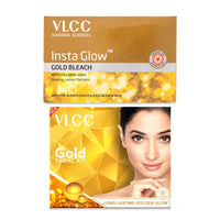 VLCC Gold Facial Kit, Bright & Glowing Skin - 60g and VLCC Insta Glow Gold Bleach - 30g | For Instant Fairness & Glowing Skin with Gold, and Turmeric.
