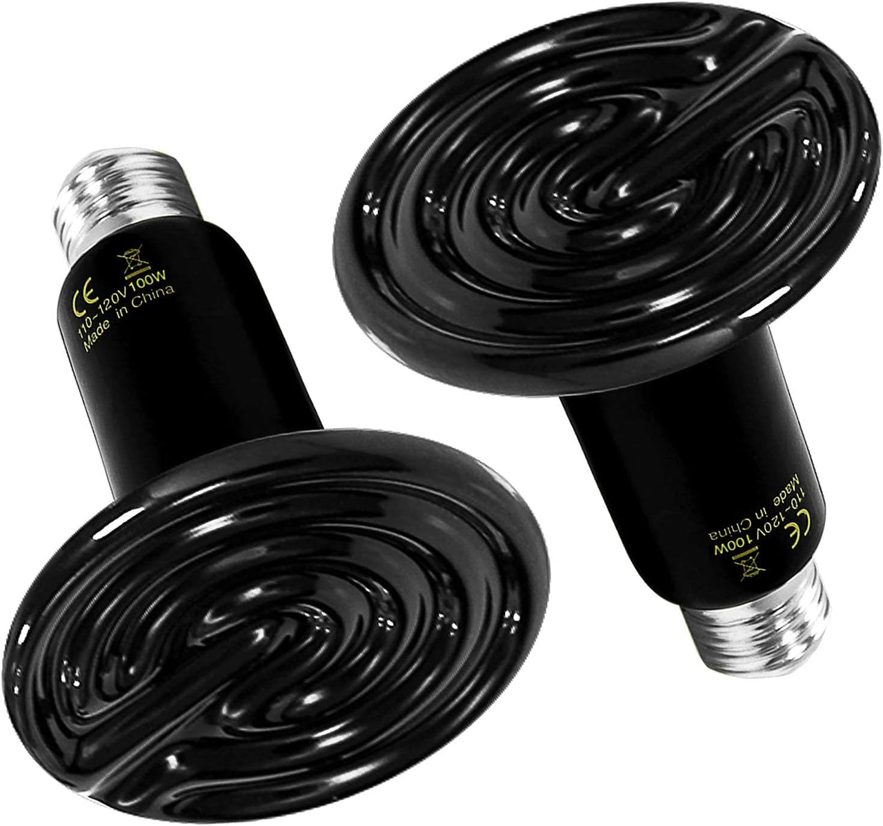 HealSmart Reptile Heat Lamp 100W 2-Pack Ceramic Heat Emitter, No Light Emitting Heat Bulbs for Amphibian Pet Brooder Coop Incubating Chicken, Lizard Bearded Dragon Turtle Snake Terrarium Black