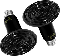 HealSmart Reptile Heat Lamp 100W 2-Pack Ceramic Heat Emitter, No Light Emitting Heat Bulbs for Amphibian Pet Brooder Coop Incubating Chicken, Lizard Bearded Dragon Turtle Snake Terrarium Black