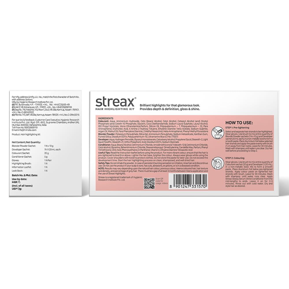 Streax Mini Hair Colour Highlight Kit, PLUM PURPLE, Purple Hair Colour | Rich, Vibrant, Easy to Use, DIY Application