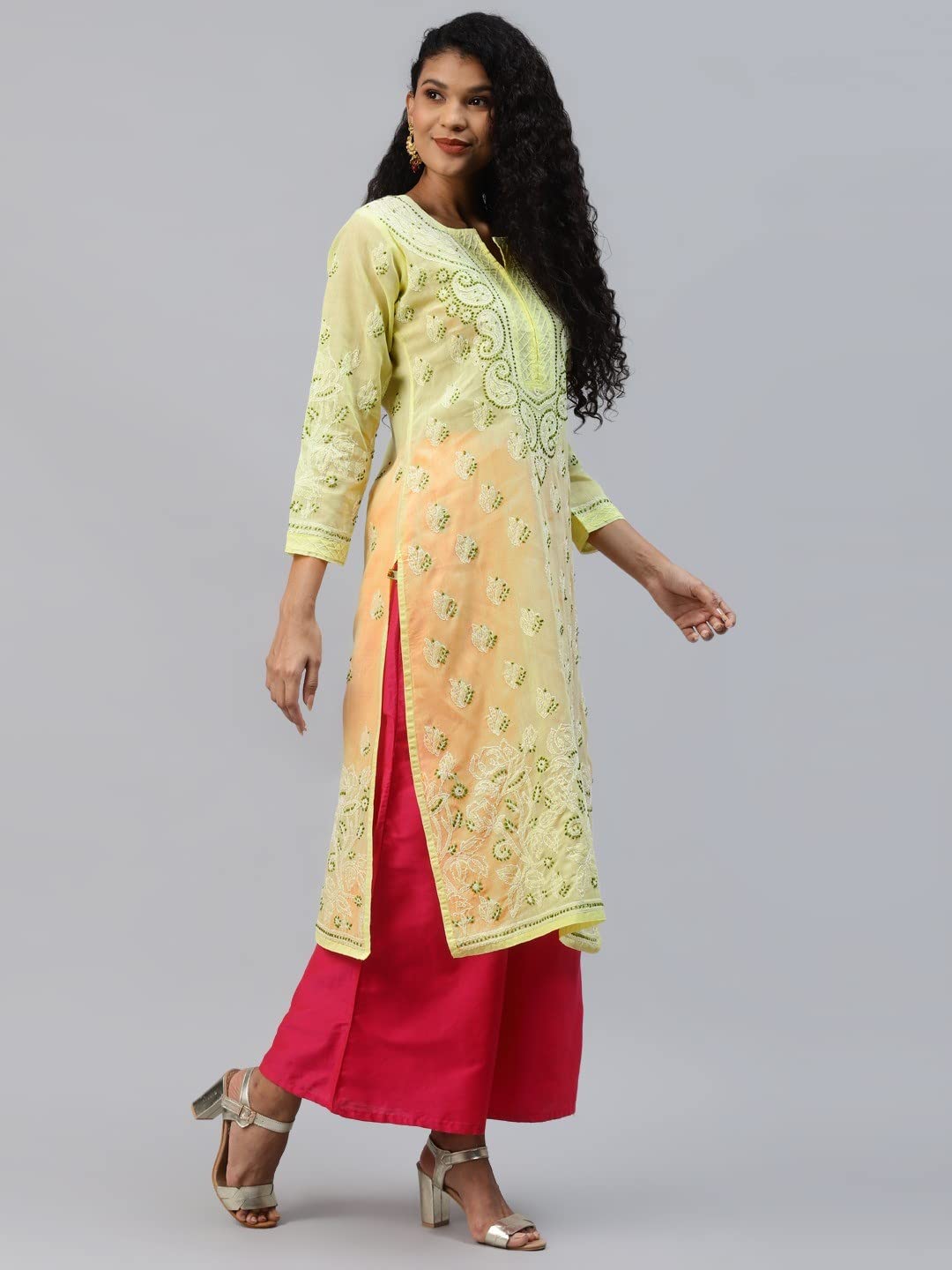 Ada Hand Embroidered Lucknowi Chikankari Straight Cotton Kurti Kurta for Women A220999 White 2XL