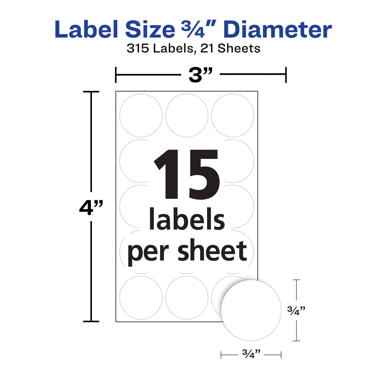 Avery Multi-Use Removable Labels, 3/4 Inch Round Stickers, White, Non-Printable, 315 Blank Labels Total (6738)